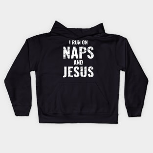 Run On Nap & Jesus Christ Sayings Christian, Funny Christian Distress Style Kids Hoodie
